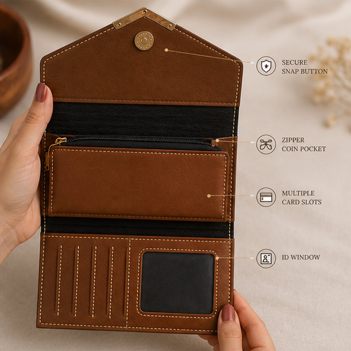 Personalized Leather Women's Envelope Clutch Wallet