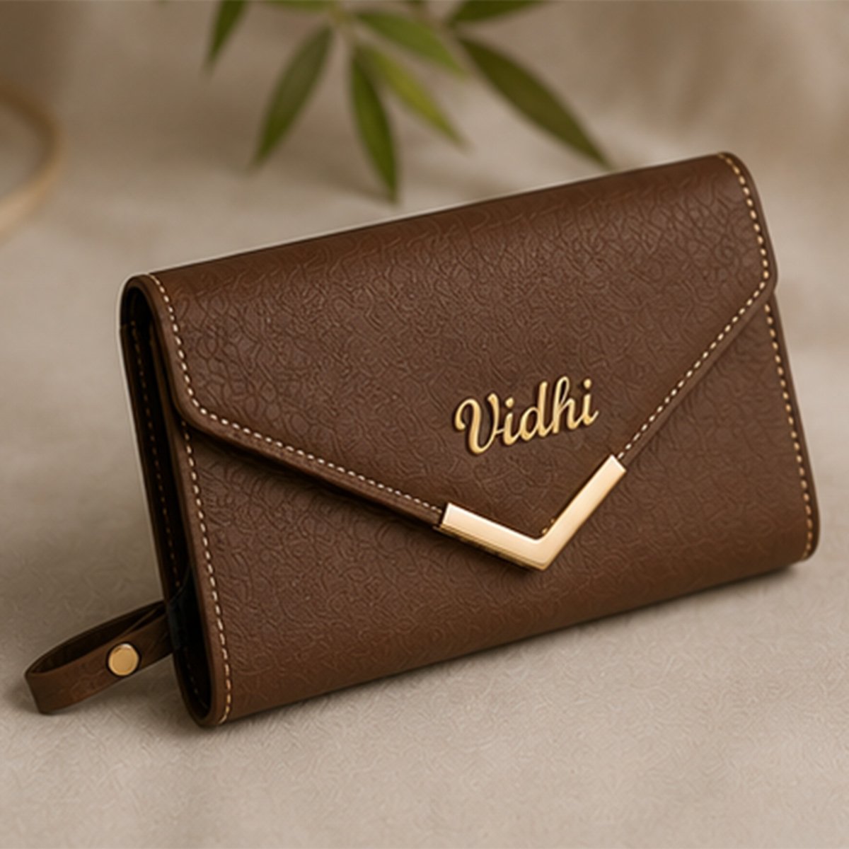 Personalized Leather Women's Envelope Clutch Wallet
