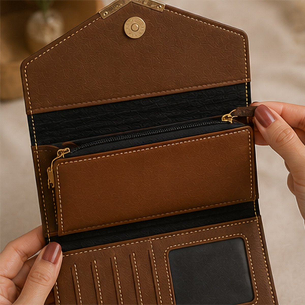 Personalized Leather Women's Envelope Clutch Wallet