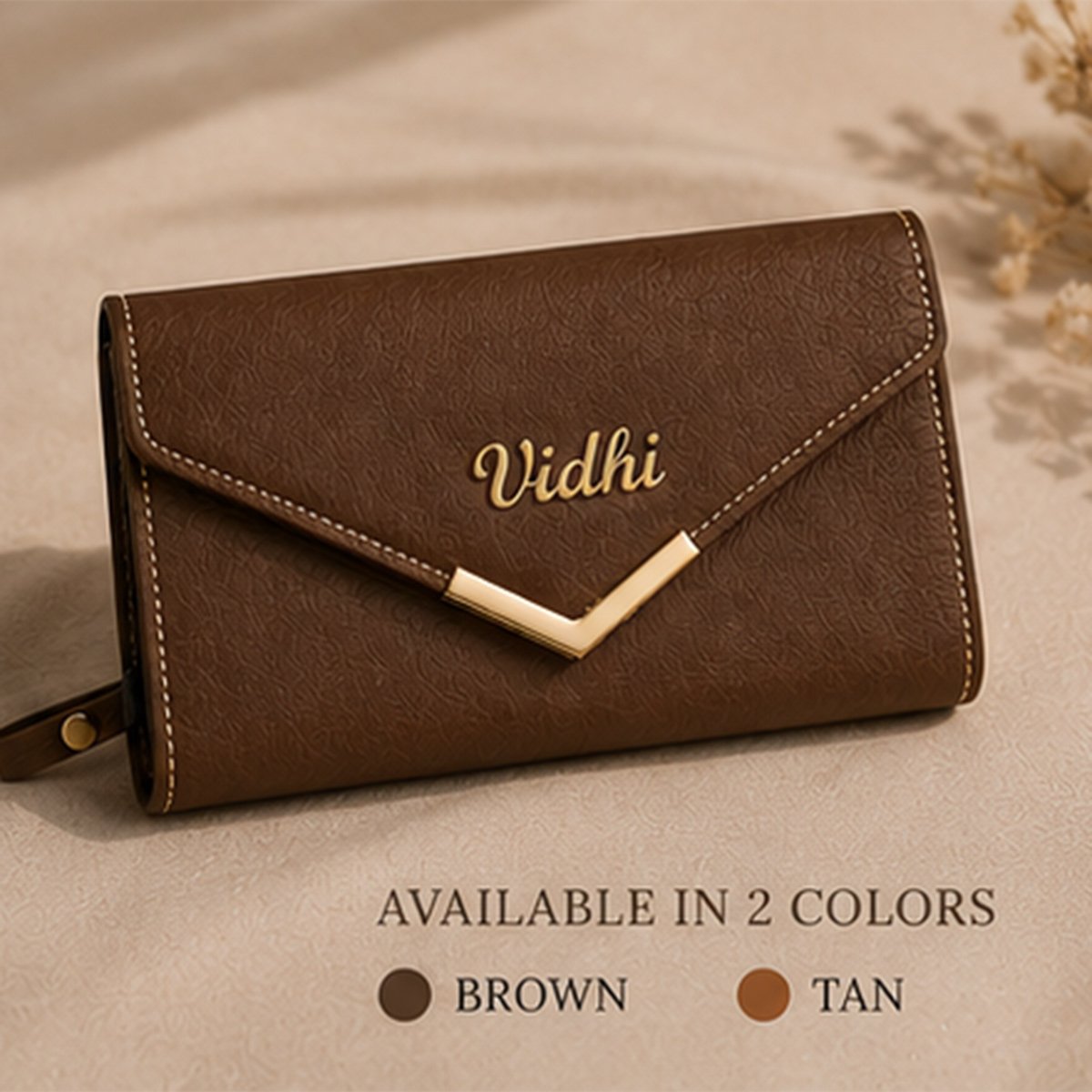Personalized Leather Women's Envelope Clutch Wallet