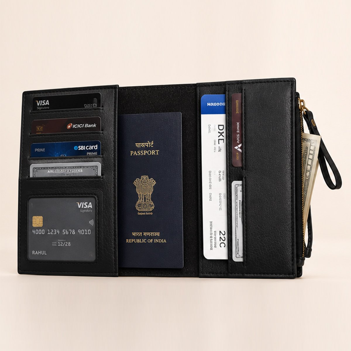 Personalized leather travel organiser