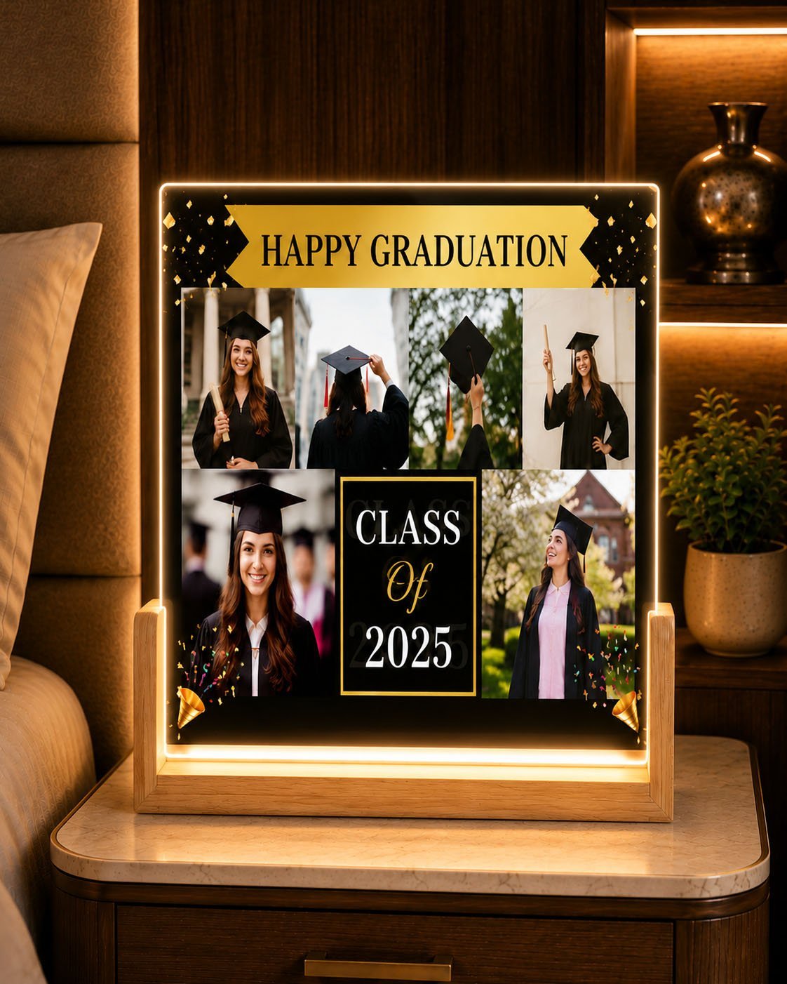 Graduation Acrylic Photo Frame with LED Wooden Stand – A Personalized Keepsake