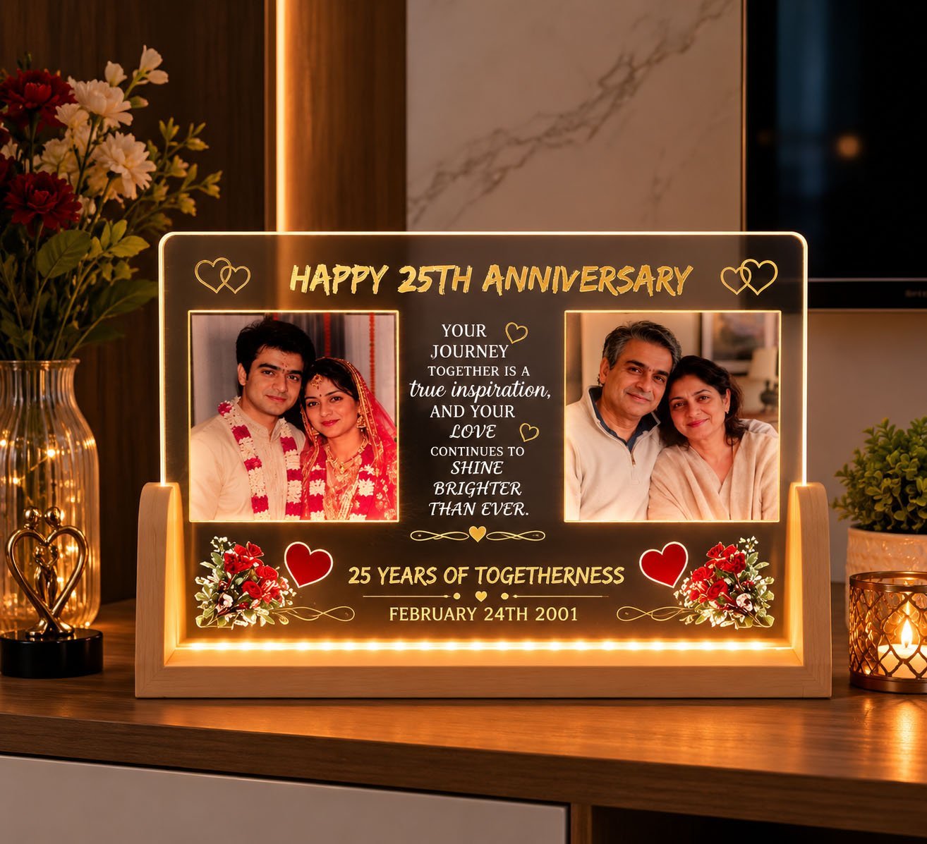 Personalized 25th Anniversary LED Acrylic Photo Frame – Celebrate a Lifetime of Love