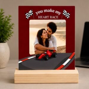 Personalized Anniversary Acrylic Photo Frame with Wooden Stand – Celebrate Love in a Unique Way
