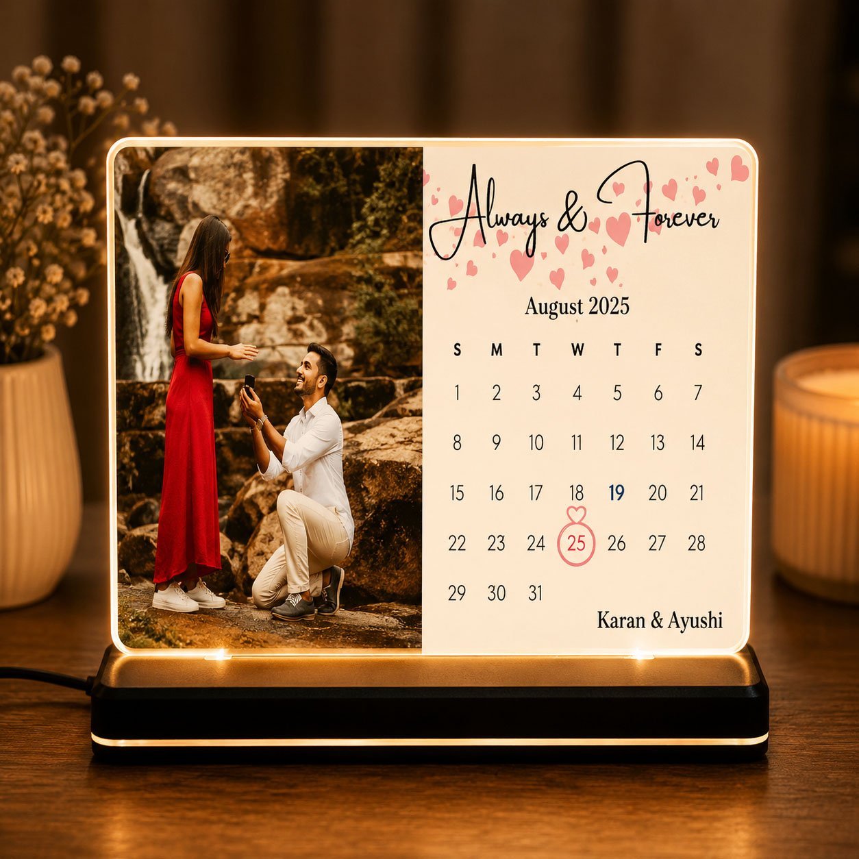 Personalized Anniversary LED Acrylic Calendar Photo Frame – A Date to Remember Forever