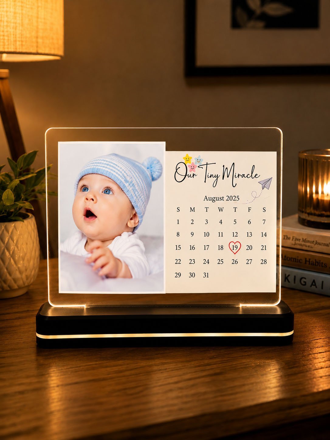Personalized Baby Birthday LED Acrylic Calendar Photo Frame – A Precious Keepsake for Your Little Miracle