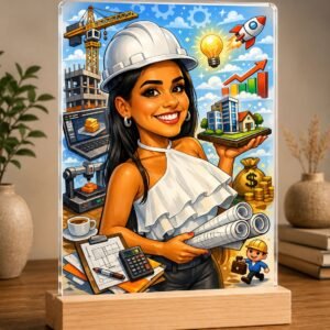 Personalized Civil Engineer Caricature Acrylic Photo Frame – A Thoughtful Gift for Every Engineer