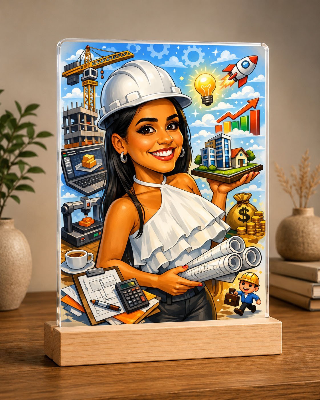 Personalized Civil Engineer Caricature Acrylic Photo Frame – A Thoughtful Gift for Every Engineer