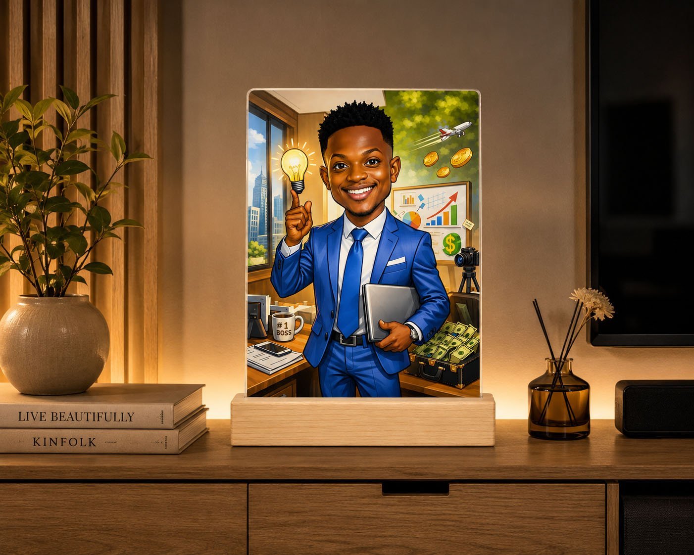 Personalized Entrepreneur Caricature Acrylic Photo Frame – Celebrate Vision, Success & Ambition