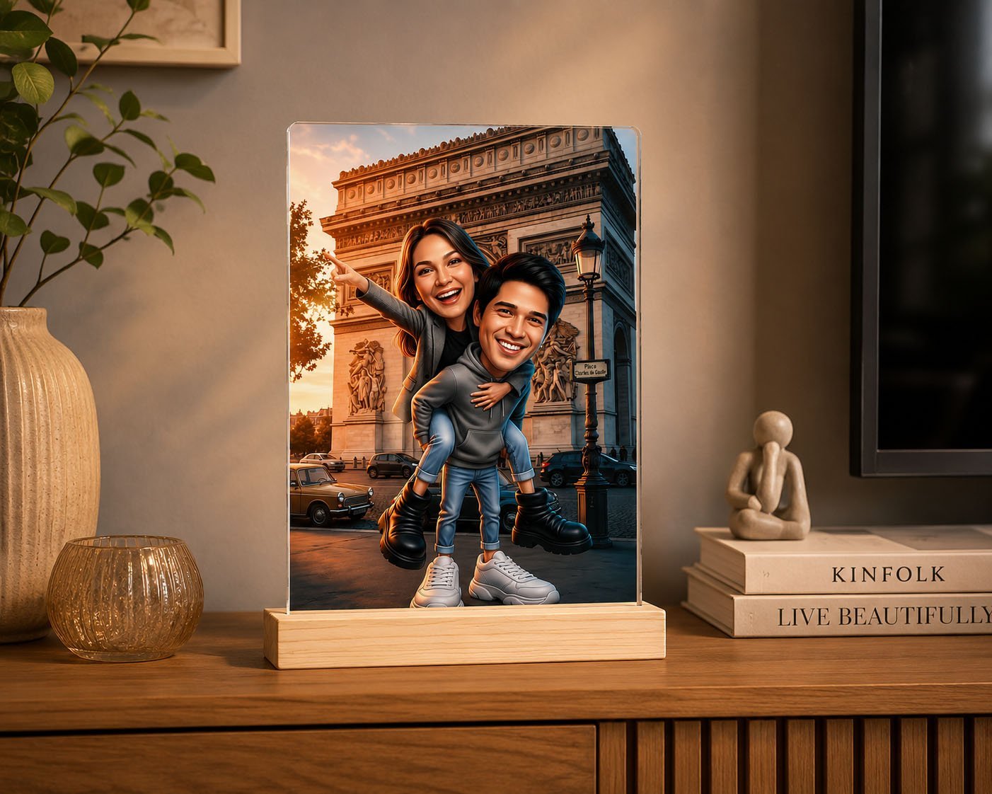 Personalized Couple Travel Caricature Acrylic Photo Frame – Capture Your Adventures Forever