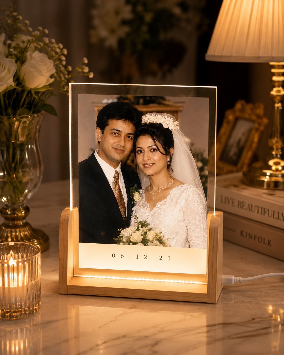 Personalized Wedding Photo LED Acrylic Frame – Preserve Your Forever Moment
