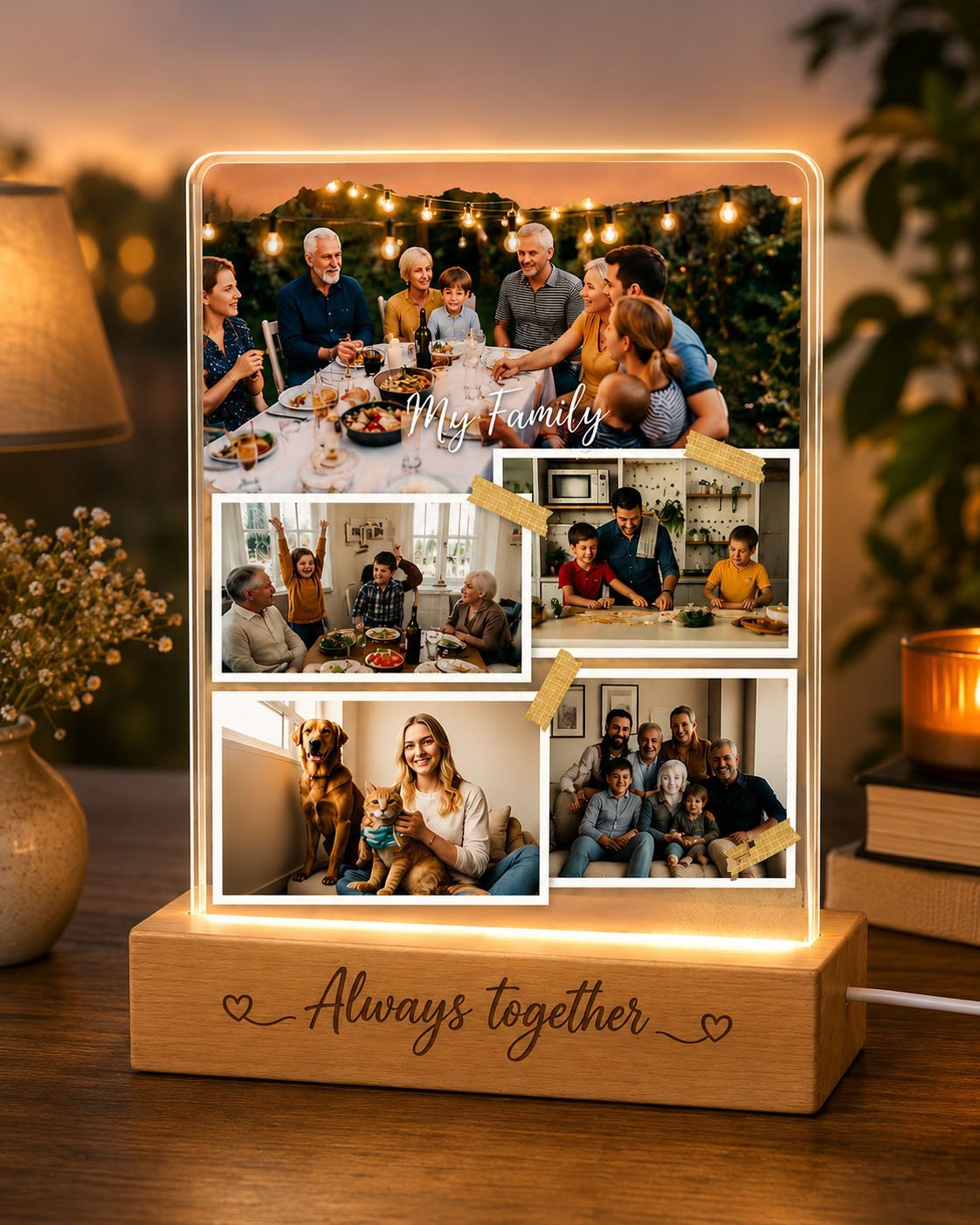 Personalized Family Memories LED Acrylic Photo Frame – Together Forever, Glowing with Love