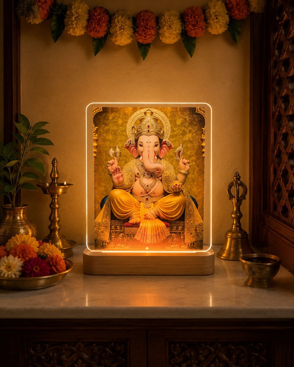 Personalized Lord Ganesha LED Acrylic Photo Frame – Divine Blessings for Your Home